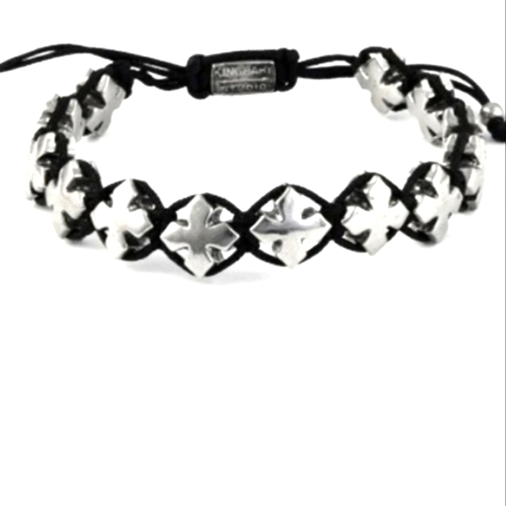 NWT King Baby Studio black macrame bracelet with alloy crosses